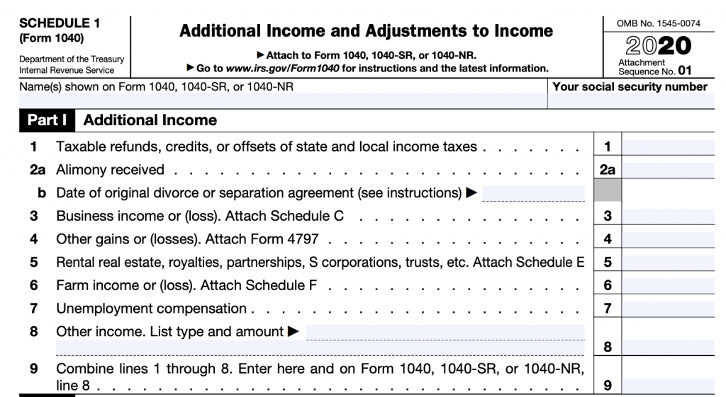 Form 1040 Schedule 1 Income